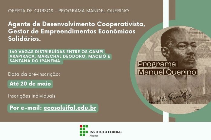 Ifal oferta cursos de Agente de Desenvolvimento Cooperativista e Gestor de Empreendimentos Econômicos Solidários