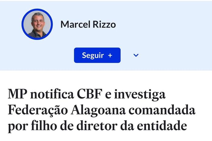 Estadão destaca investigação do MP sobre Federação Alagoana e cita Gustavo Feijó