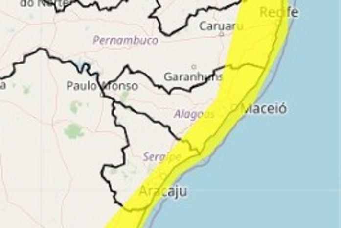 Inmet renova alerta amarelo de acumulado de chuvas para 47 municípios de AL