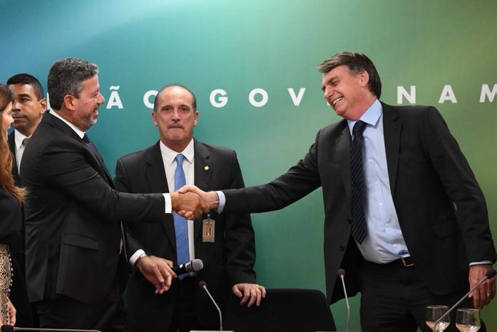 Arthur Lira, Onyx e Bolsonaro em encontro da bancada do PP