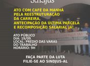 Sindjus-AL realizará ato público pela reestruturação da carreira e recomposição salarial nesta quinta-feira (19)
