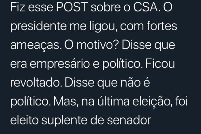 Jornalista é ameaçado por presidente do CSA após publicação em blog