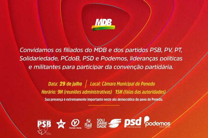 MDB de Ronaldo Lopes marca convenção partidária para 29 de julho em Penedo