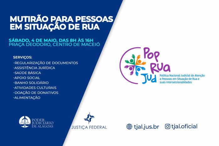 TJAL realizará mutirão para atender pessoas em situação de rua, neste sábado (4), em Maceió