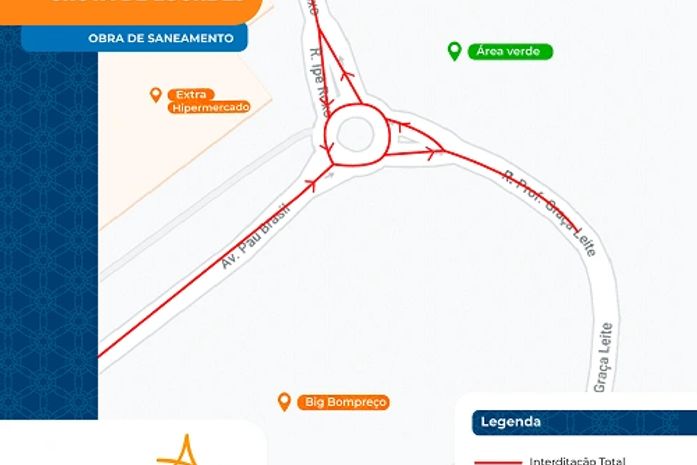 Trecho na Gruta de Lourdes é interditado para obras de saneamento