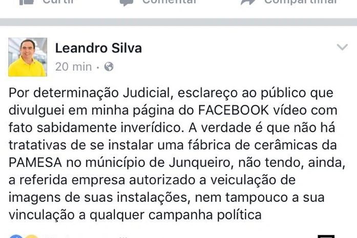Candidato é obrigado a desmentir proposta anunciada no Facebook