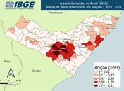 Agreste concentra 64% da expansão de áreas urbanizadas em AL entre 2019 e 2022, aponta IBGE