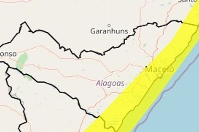 Maceió e outras 31 cidades de AL estão sob alerta amarelo para risco de ventos costeiros