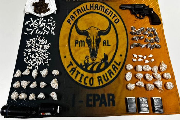 PM apreende cerca de um quilo de drogas, armas e munições escondidas em teto e cômodos de residência