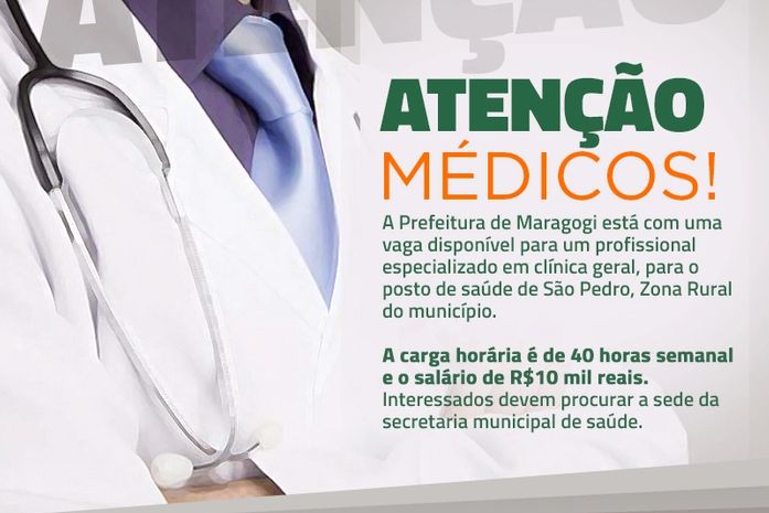Prefeitura de Maragogi anuncia vaga disponível para clínico geral