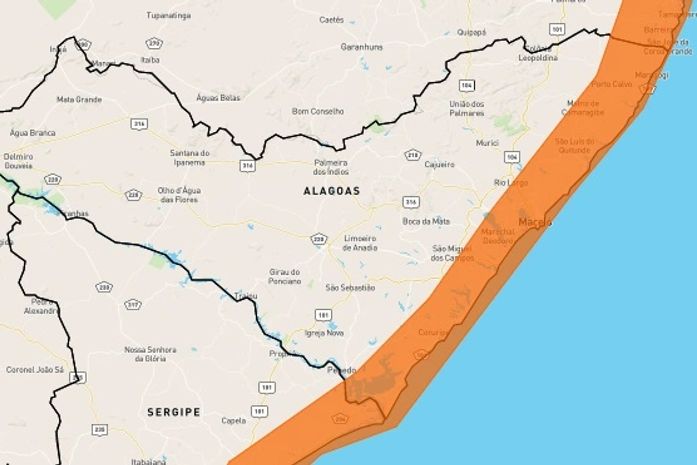 Chuvas: mais de 60 municípios de AL estão em alerta de perigo potencial e 27 estão em alerta de perigo
