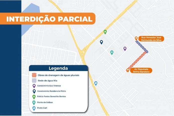 Mapa ilustrativo dos pontos de interdição