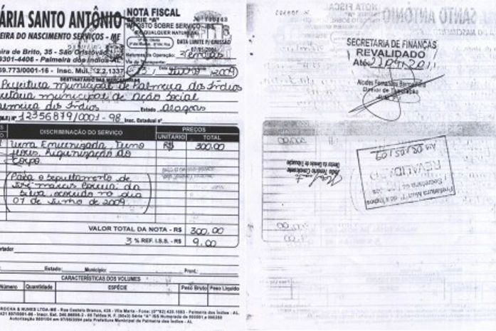 Nota fiscais liberadas pela funenária