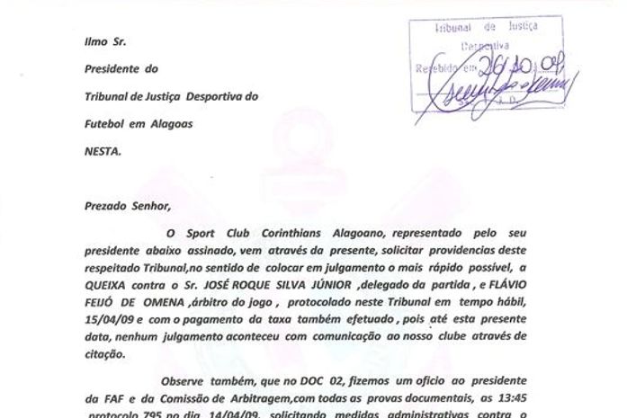 Corinthians Alagoano solicita providências do TJD-AL para julgar árbitro
