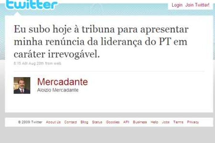 Senador Aloízio Mercadante (PT-SP) escreveu no Twitter que sua saída da liderança do PT era irrevogável, mas mudou de ideia logo em seguida