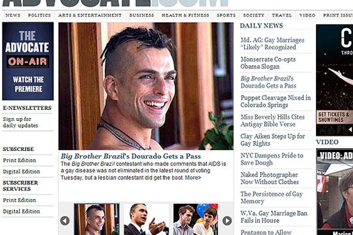 \"BBB 10\": Dourado vira notícia em site de revista gay americana