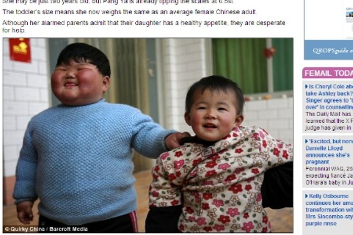 Criança chinesa de dois anos pesa 41 kg