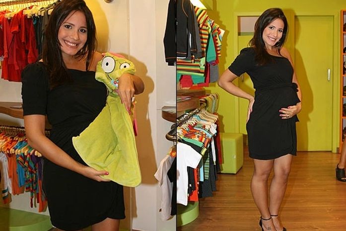 Juliana Knust exibe barriguinha de cinco meses em inauguração de loja