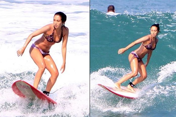 Daniele Suzuki arrasa em dia de surfe no Rio