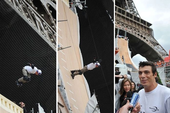 Taig Khris salta do primeiro andar da Torre Eiffel