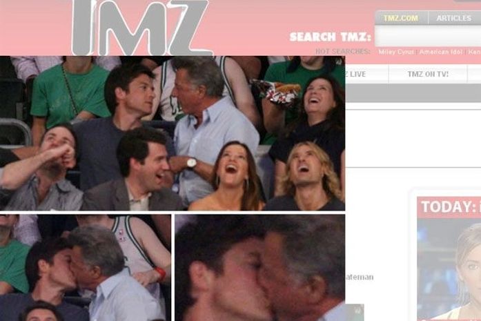 Dustin Hoffman beija amigo durante jogo de basquete em Los Angeles