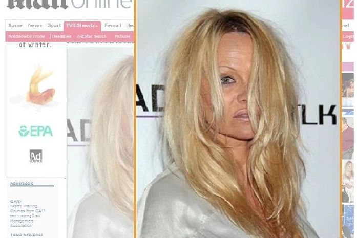 Pamela Anderson aparece descabelada e sem maquiagem em evento