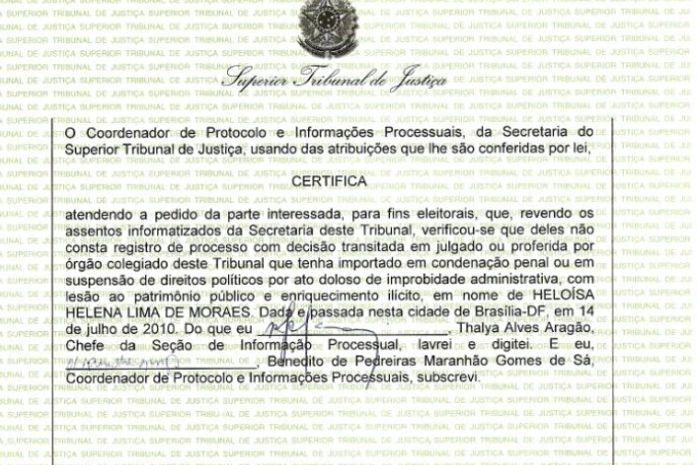 Heloísa Helena desqualifica ação de impugnação por 'Ficha Suja'
