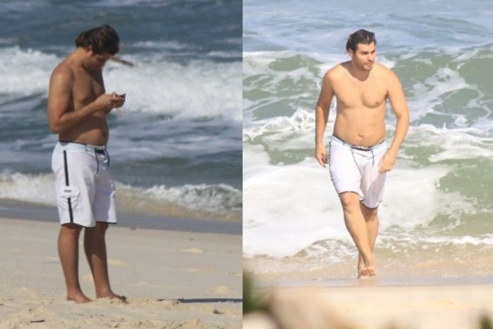 Barra da Tijuca: Thiago Lacerda exibe barriguinha em praia
