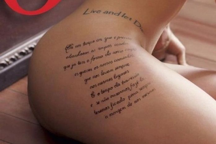 Cleo Pires tatua, com rena, poesia de Fernando Pessoa para a 'Playboy'