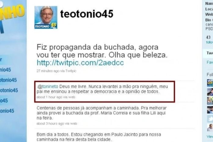 Twitter: Teotonio Vilela responde seguidor sobre ameaça de Collor a jornalista