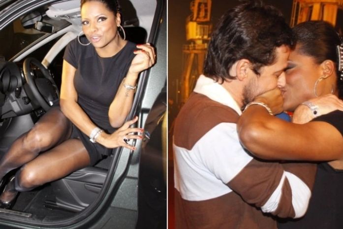 Adriana Bombom mostra mais do que deve e insinua beijo em ator