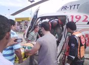 Homem cai de telhado e é resgatado por helicóptero do SAMU em estado grave