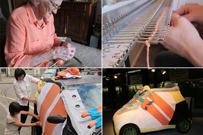 Carro Smart ganhou um agasalho de malha gigante. (Foto: Reprodução/Senior-design.ch)