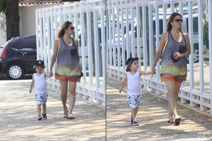 Com Noah, Danielle Winits esconde gravidez com vestido larguinho