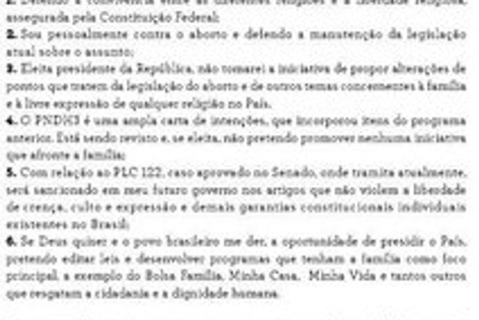 reprodução da carta da Dilma