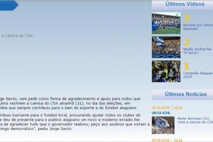 Presidente do CSA pede voto para candidato no site do clube