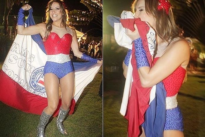 Claudia Leitte vira 'Mulher-Maravilha' durante comemorações do Bahia em Salvador