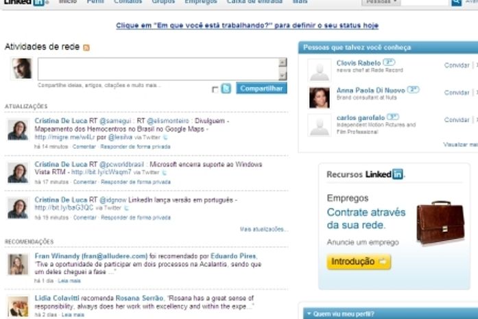 Com página em português desde abril, Brasil é, ao lado da China, um
dos países onde rede social profissional cresce com maior rapidez