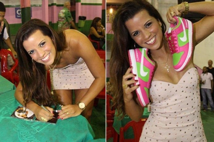 Renata Santos, rainha da Mangueira, ganha tênis personalizado