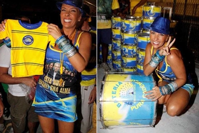 Na Sapucaí, Adriane Galisteu ganha presente para o filho Vittorio