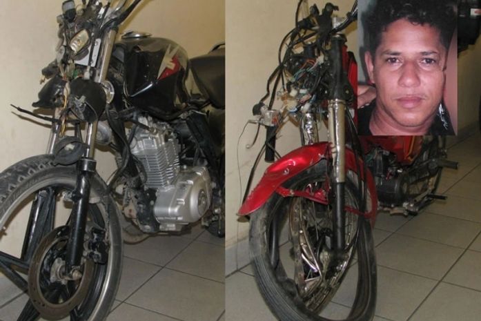 Motos envolvidas no acidente; no destaque, a vítima fatal