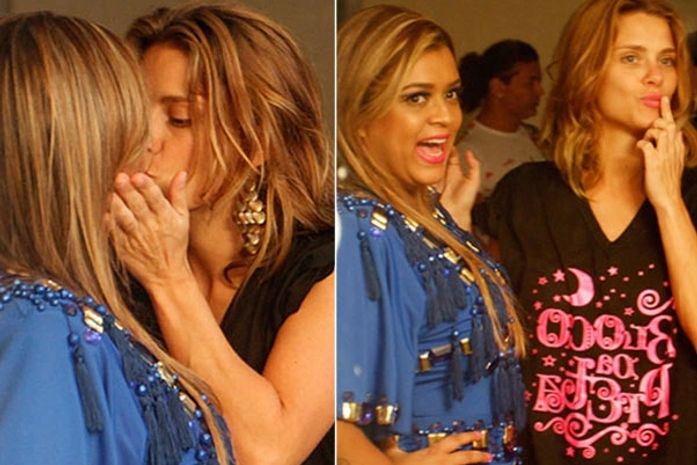 Amizade: Carolina Dieckmann e Preta trocam selinho no camarim