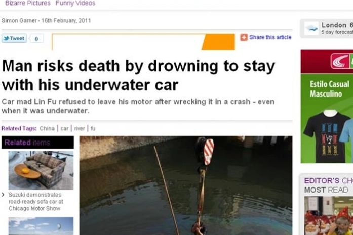 Motorista cai em rio, mas se recusa a sair para não deixar carro sozinho