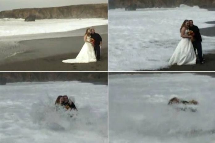 Casal é atingido por onda enquanto posava para foto nos EUA