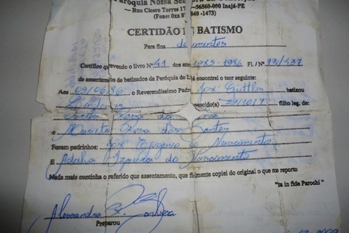 Documentos encontrados com a vítima