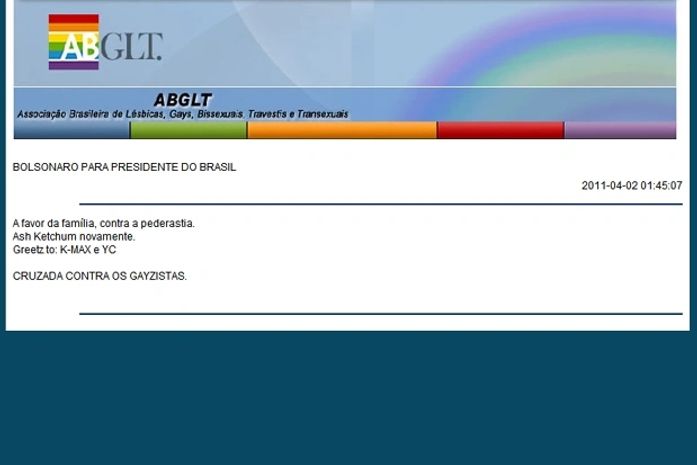 Hackers postam mensagem de apoio a deputado em site da ABGLT