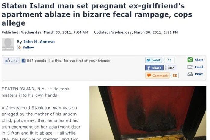 Rasheen Harrison usou fezes para pichar a porta do apartamento da ex.