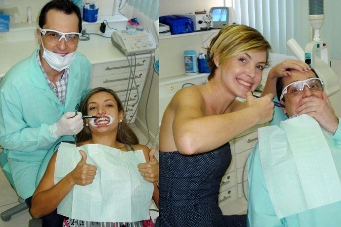 Tudo pela fama: ex-BBBs Natália (à esq.) e Diana (à dir.) resolveram compartilhar com o mundo a ida ao dentista