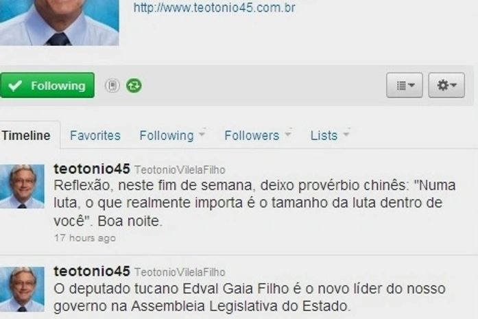 Pelo Twitter, Téo Vilela anuncia novo líder do governo na ALE‏