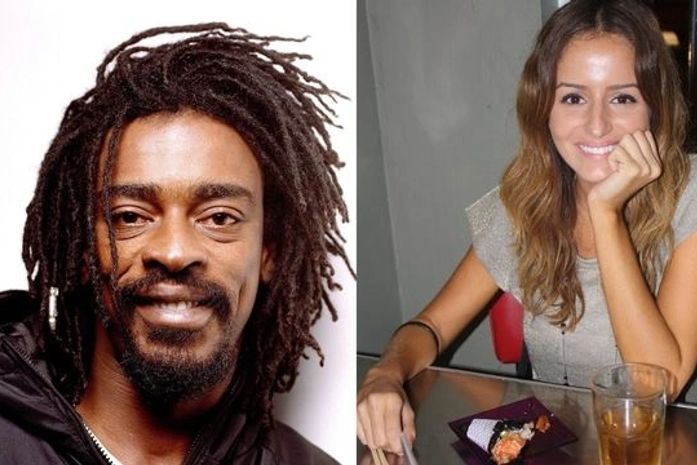 Erika Mader e Seu Jorge trocam beijos durante show